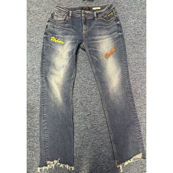 EVISU Denim - evisu jeans women’s patchwork embroidered skinny stretch sz 27